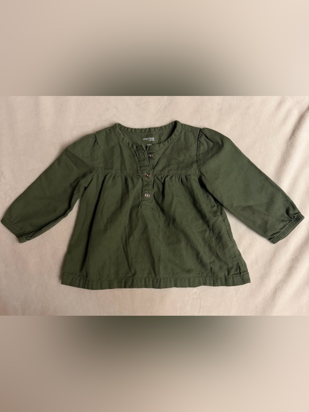 Olive Green Long-Sleeve Henley Peasant Top
